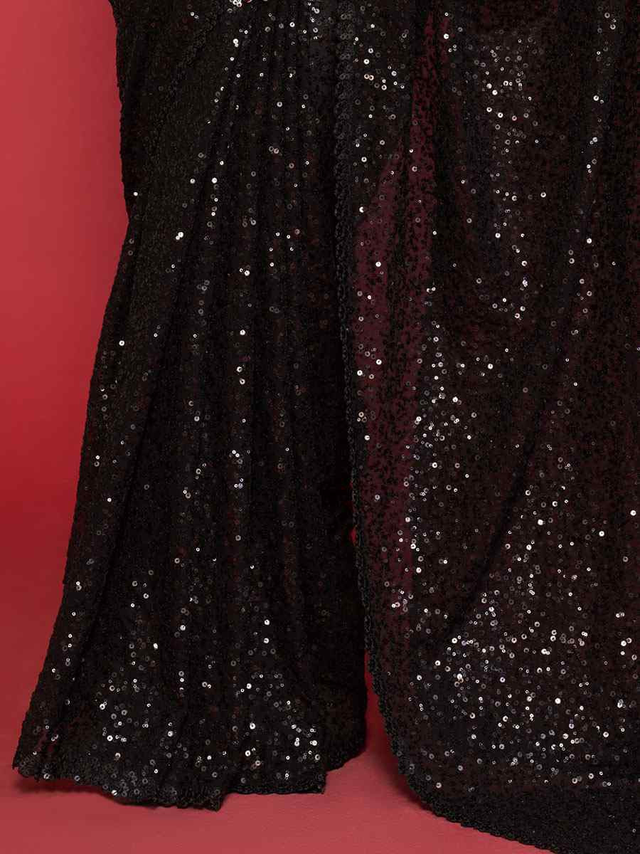 Black Georgette Embroidery Festival Wedding Fancy Heavy Border Saree