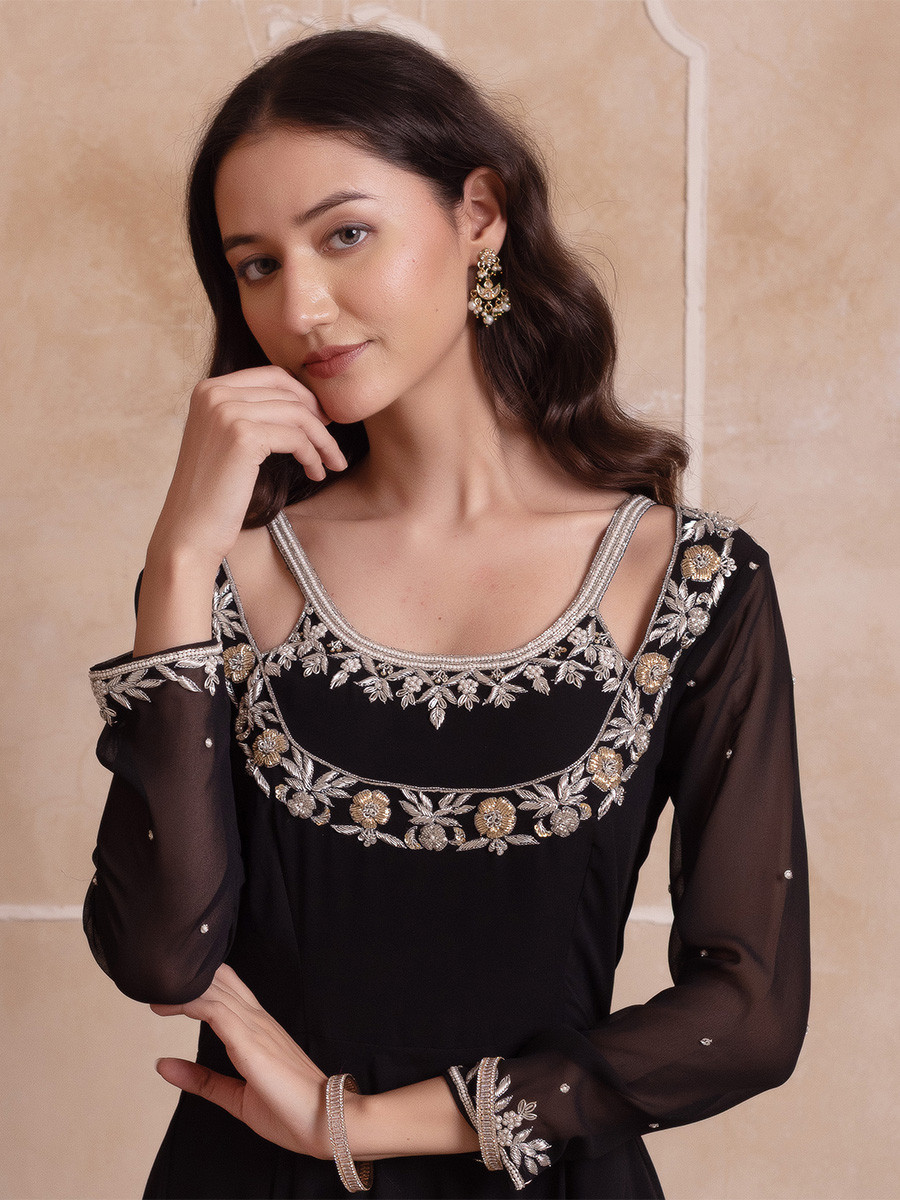 Black Georgette Embroidery Wedding Party Festival Casual Ready Anarkali Pant Salwar Kameez