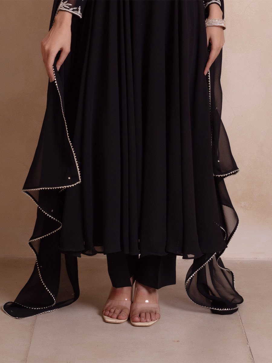 Black Georgette Embroidery Wedding Party Festival Casual Ready Anarkali Pant Salwar Kameez