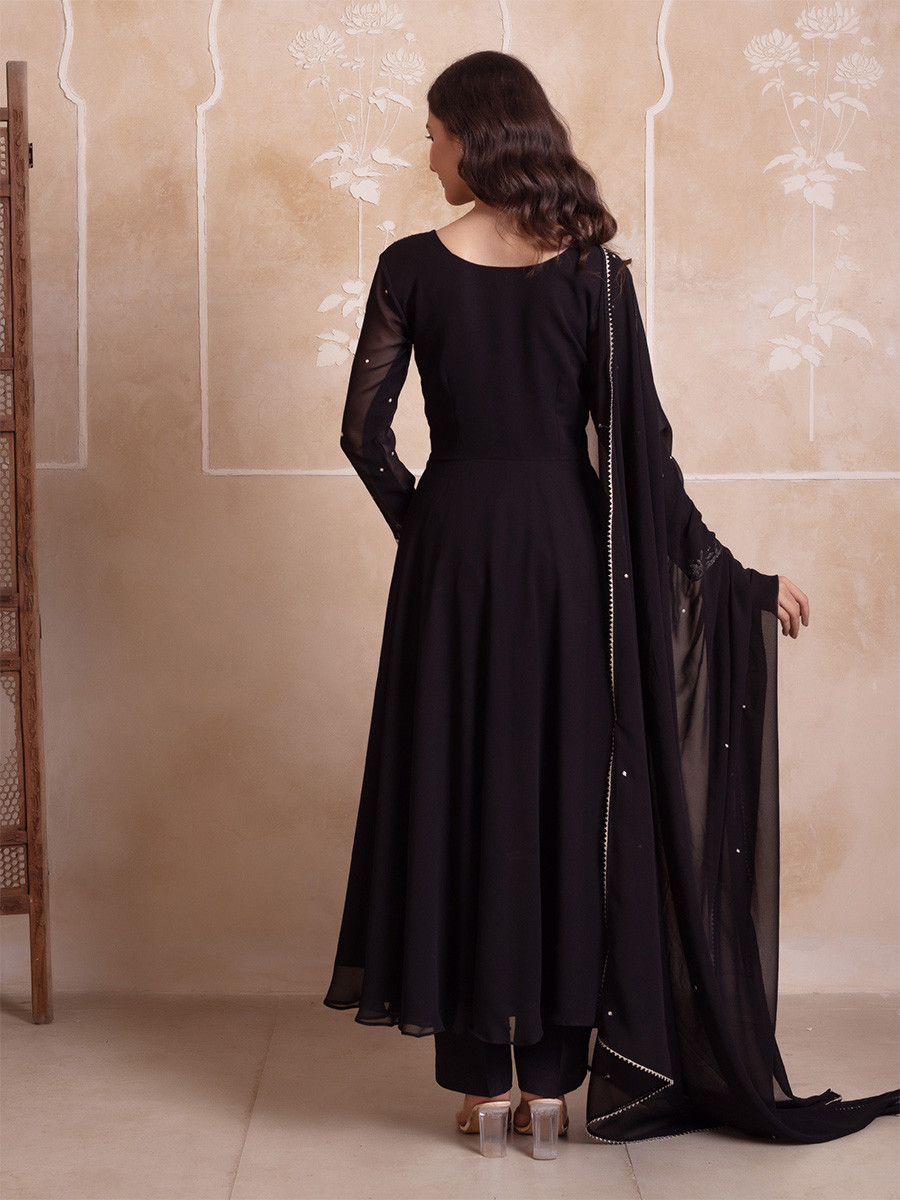 Black Georgette Embroidery Wedding Party Festival Casual Ready Anarkali Pant Salwar Kameez
