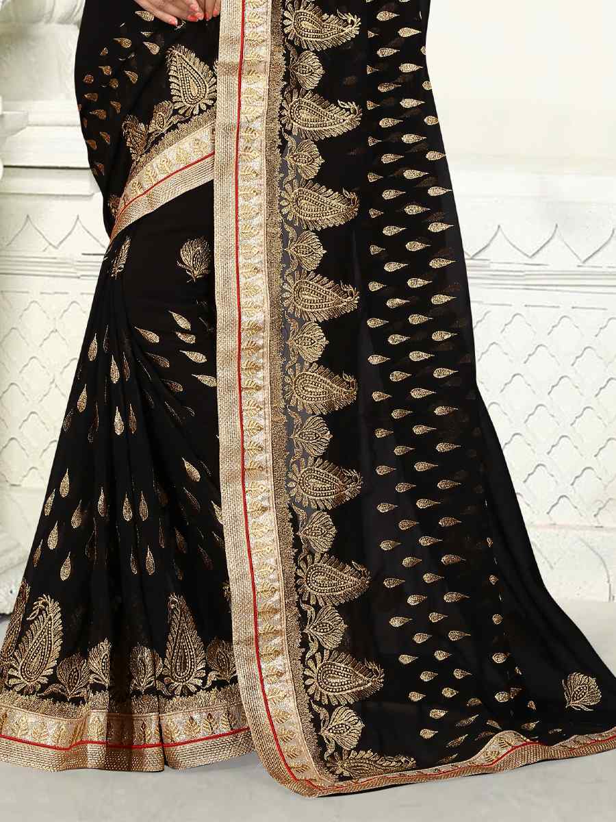 Black Georgette Handwoven Wedding Festival Heavy Border Saree