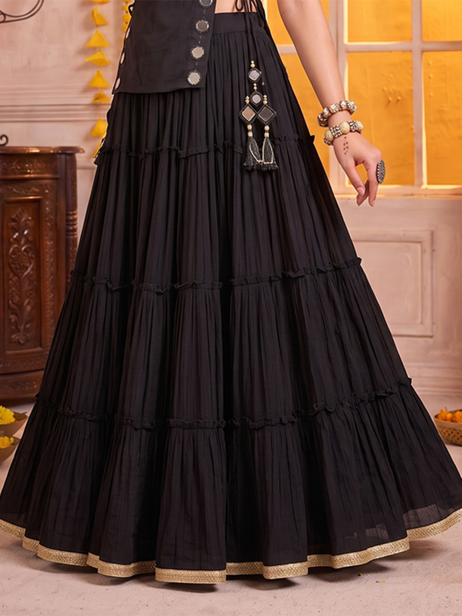 Black Georgette Mirror Wedding Reception Festival Party Wear Circular Lehenga Choli