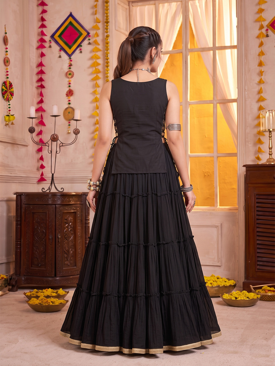 Black Georgette Mirror Wedding Reception Festival Party Wear Circular Lehenga Choli