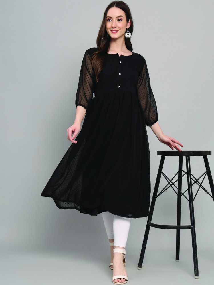 Black plain georgette party-wear-kurtis - Everest Creation - 2162203