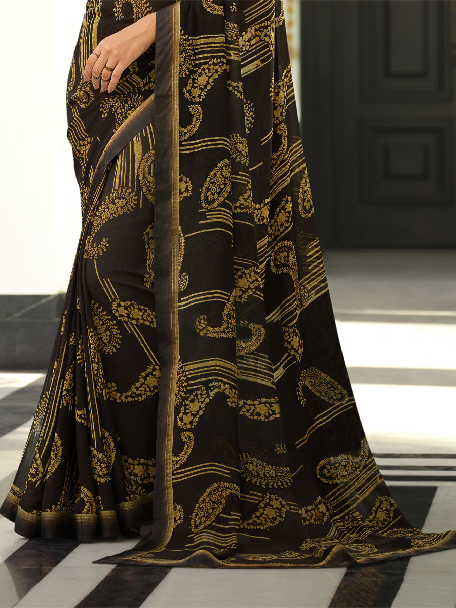 Black Georgette Printed Casual Festival Contemporary Saree