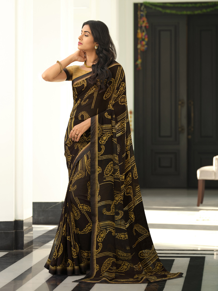 Black Georgette Printed Casual Festival Contemporary Saree