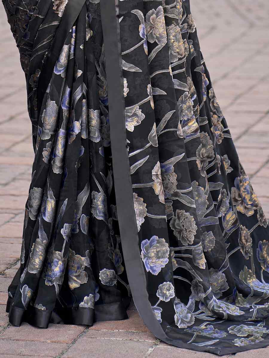Black Georgette Printed Casual Reception Festival Wedding Fancy Heavy Border Saree