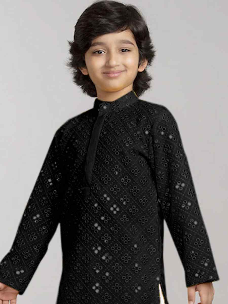 Black Georgette Sequins Festival Traditional Kurta Pyjama Boys Wear