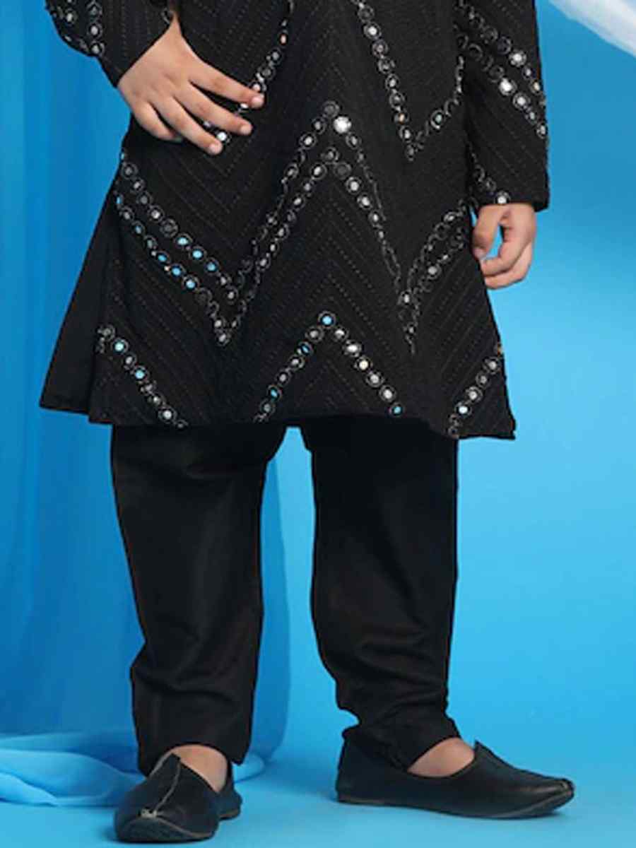 Black Georgette Sequins Festival Traditional Kurta Pyjama Boys Wear