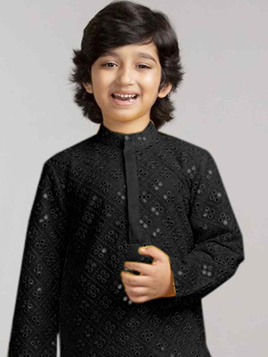 Black Georgette Sequins Festival Traditional Kurta Pyjama Boys Wear