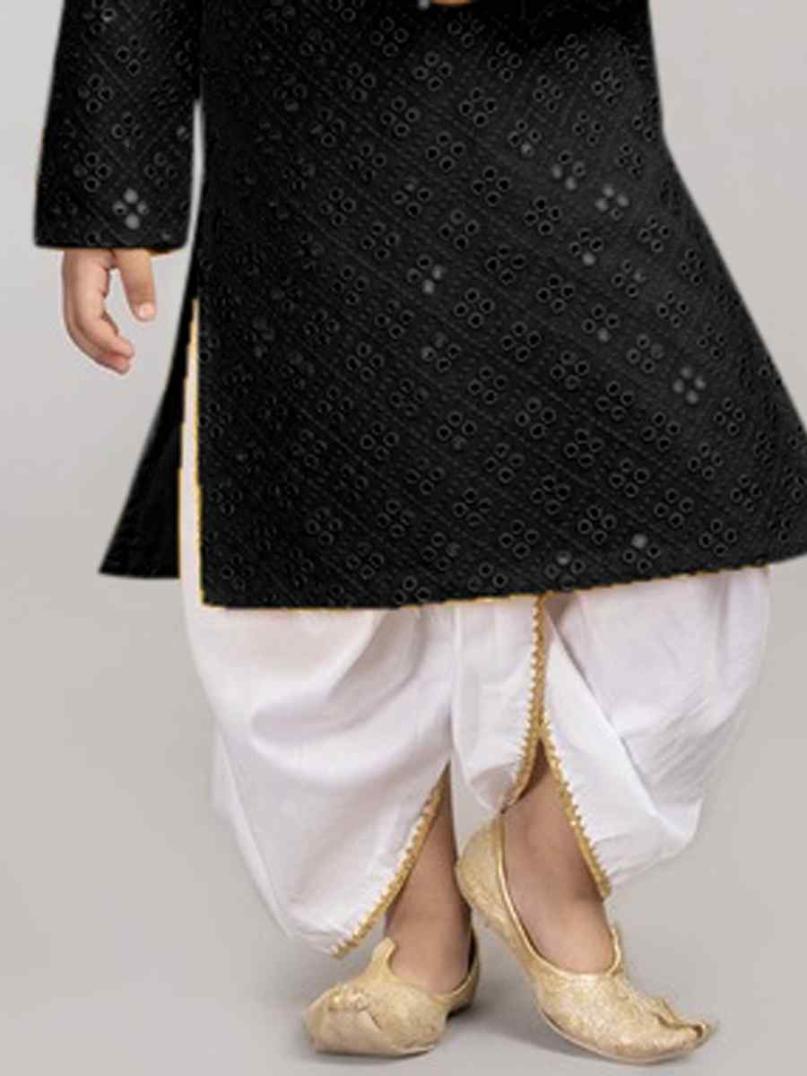 Black Georgette Sequins Festival Traditional Kurta Pyjama Boys Wear