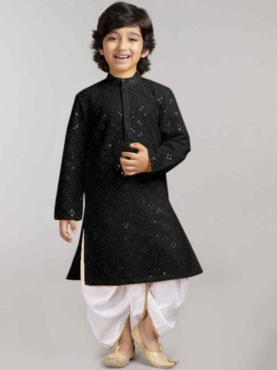 Black Georgette Sequins Festival Traditional Kurta Pyjama Boys Wear