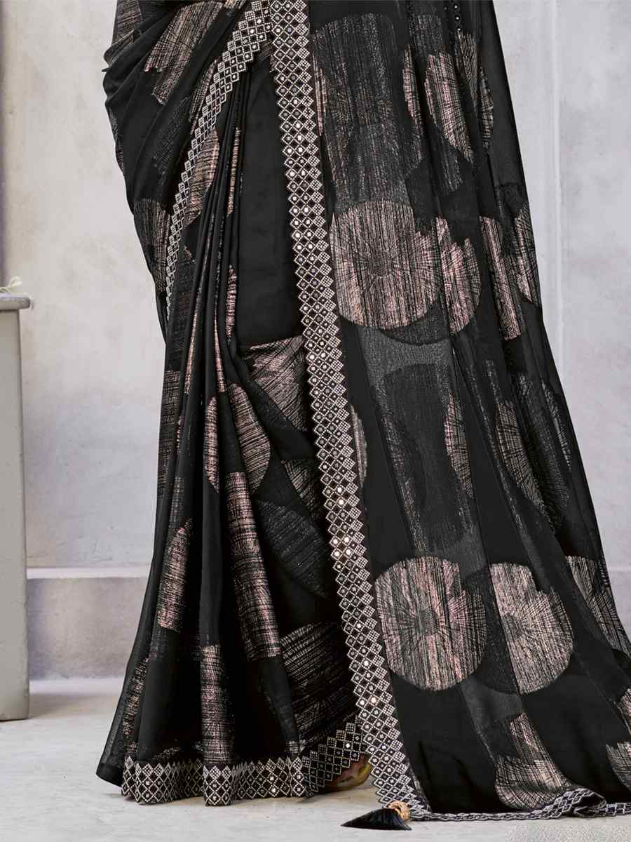 Black Georgette Zari Jacquard Handwoven Casual Festival Classic Style Saree