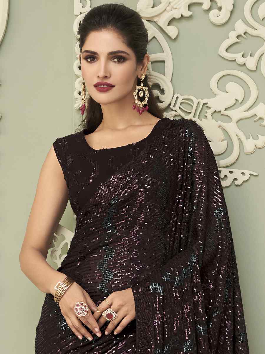Black Glitter Gerogette Sequins Party Cocktail Classic Style Saree