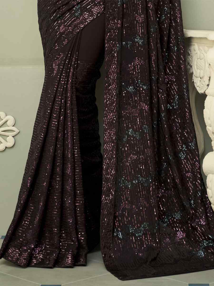 Black Glitter Gerogette Sequins Party Cocktail Classic Style Saree