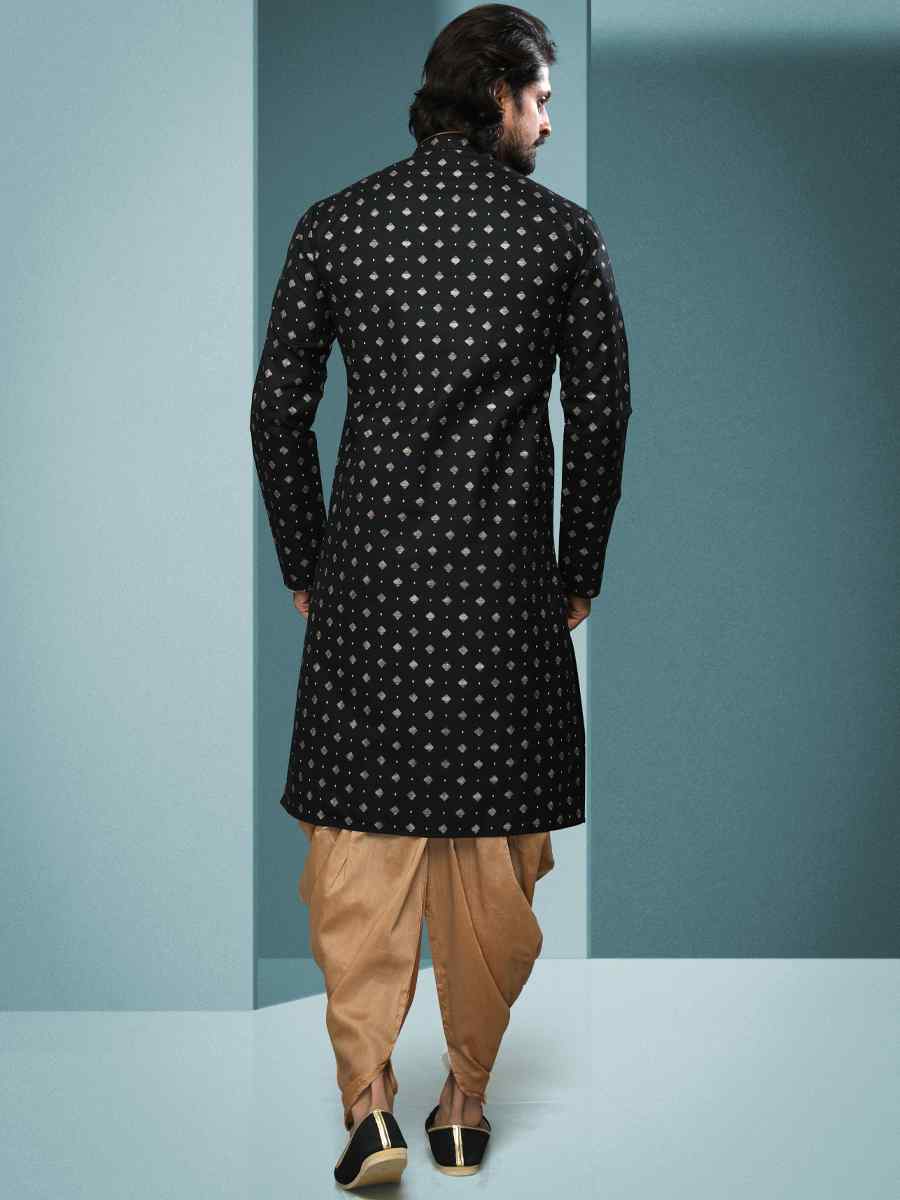 Black Hand Loomed In Rich Yarns Of Cotton Printed Festival Kurta