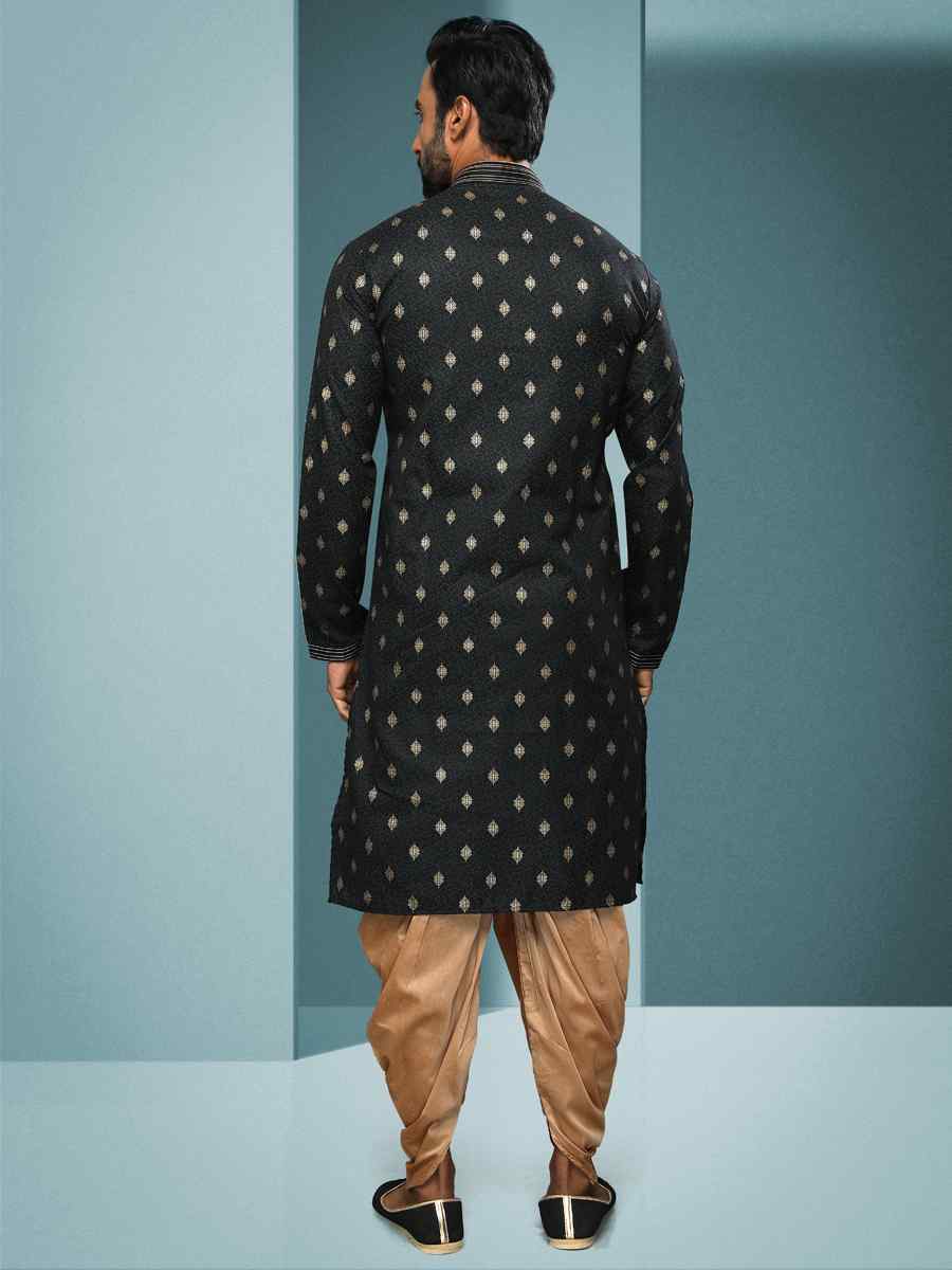 Black Hand Loomed In Rich Yarns Of Cotton Printed Festival Kurta