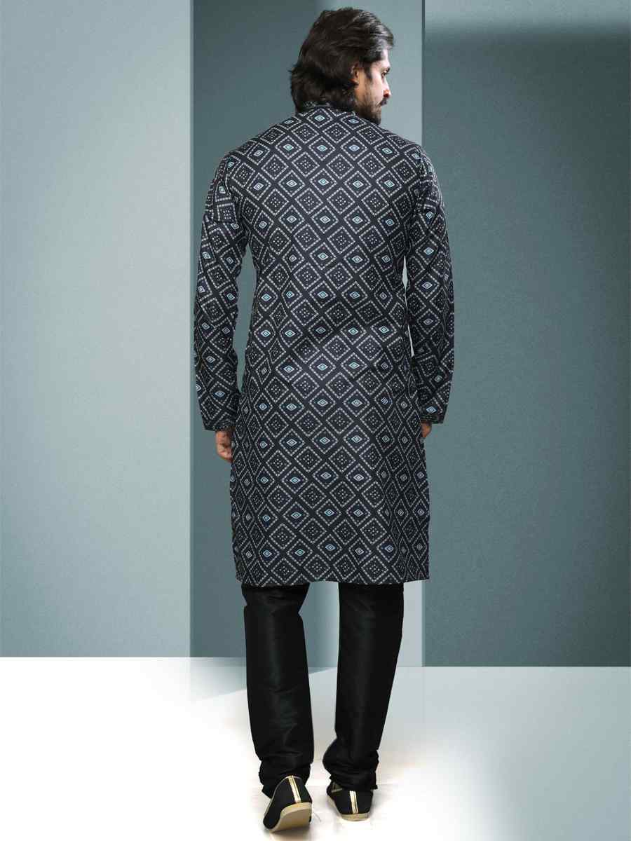 Black Hand Loomed In Rich Yarns Of Cotton Printed Festival Kurta