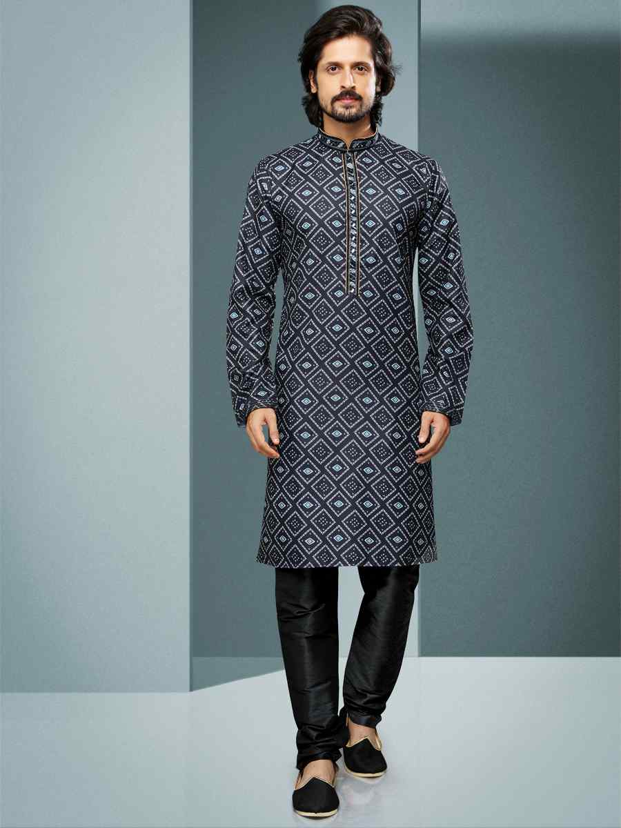 Black Hand Loomed In Rich Yarns Of Cotton Printed Festival Kurta