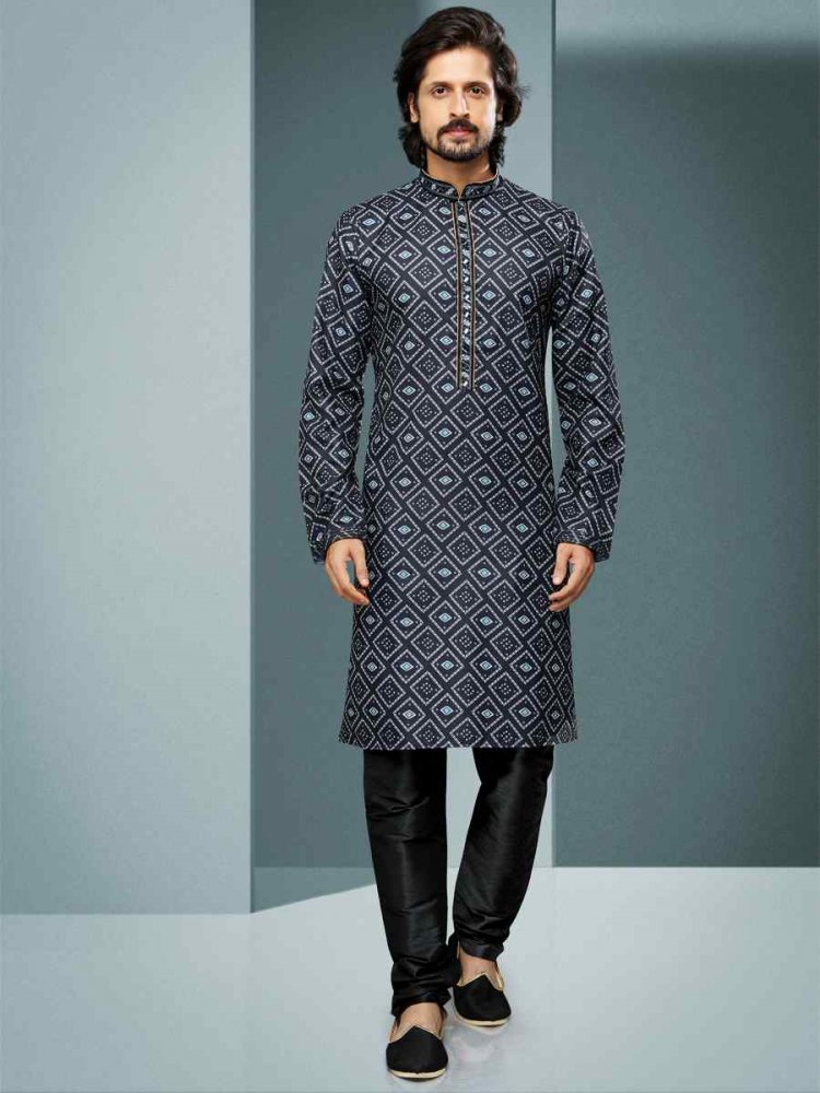 Black Hand Loomed In Rich Yarns Of Cotton Printed Festival Kurta