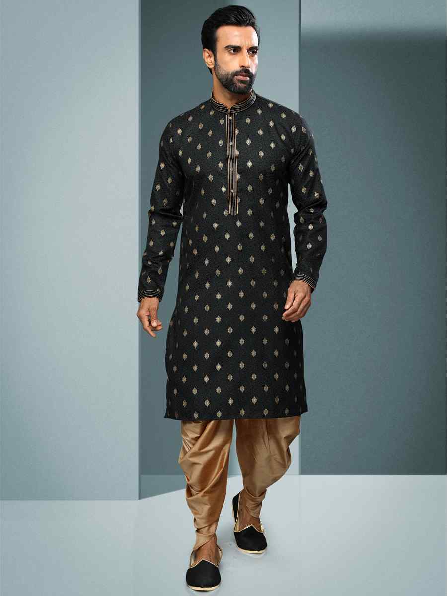 Black Hand Loomed In Rich Yarns Of Cotton Printed Festival Kurta