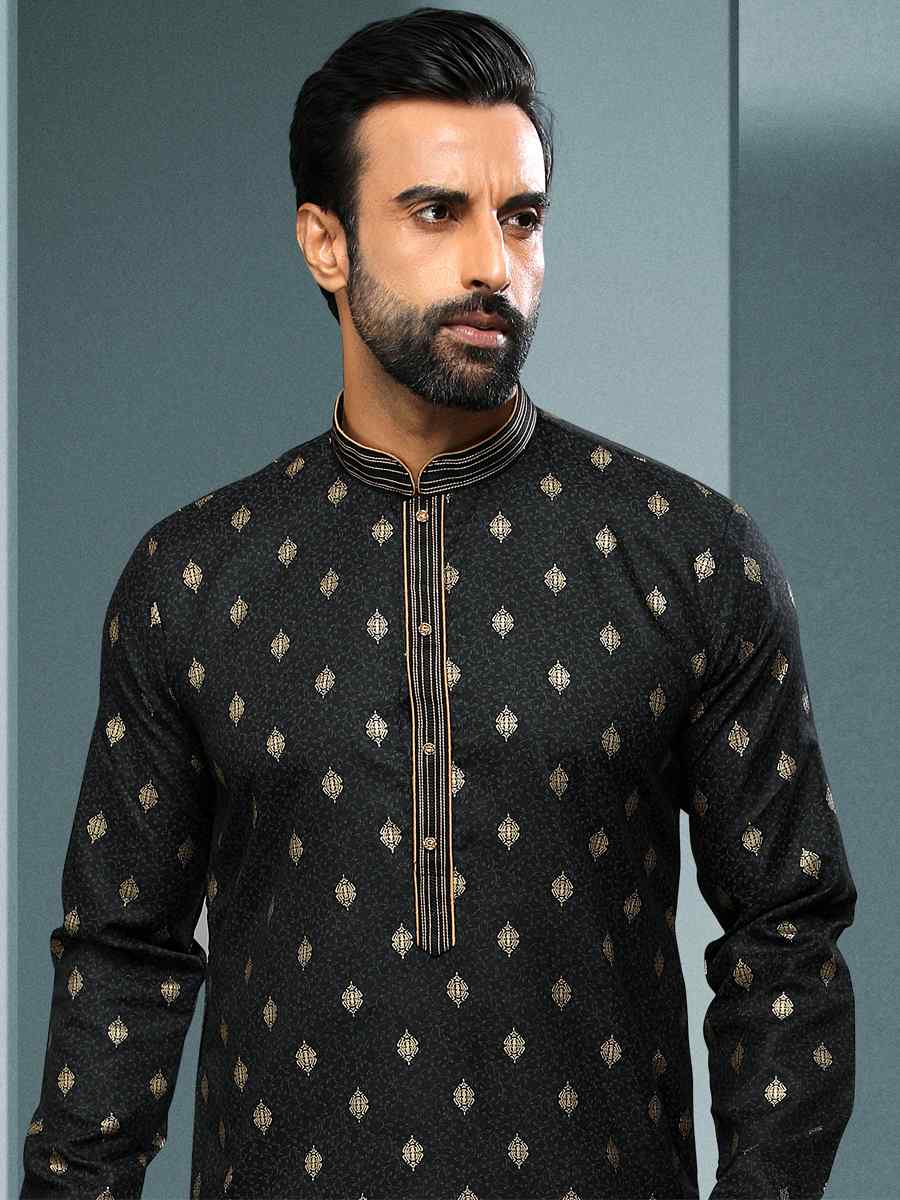 Black Hand Loomed In Rich Yarns Of Cotton Printed Festival Kurta