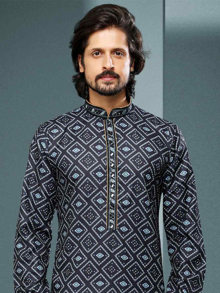 Black Hand Loomed In Rich Yarns Of Cotton Printed Festival Kurta