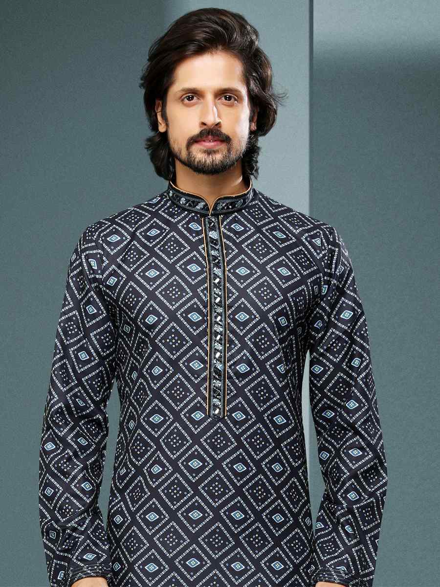 Black Hand Loomed In Rich Yarns Of Cotton Printed Festival Kurta