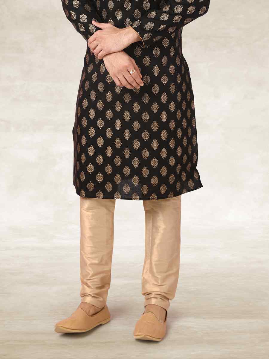 Black Hand Loomed In Rich Yarns Of Cotton Printed Party Wedding Kurta
