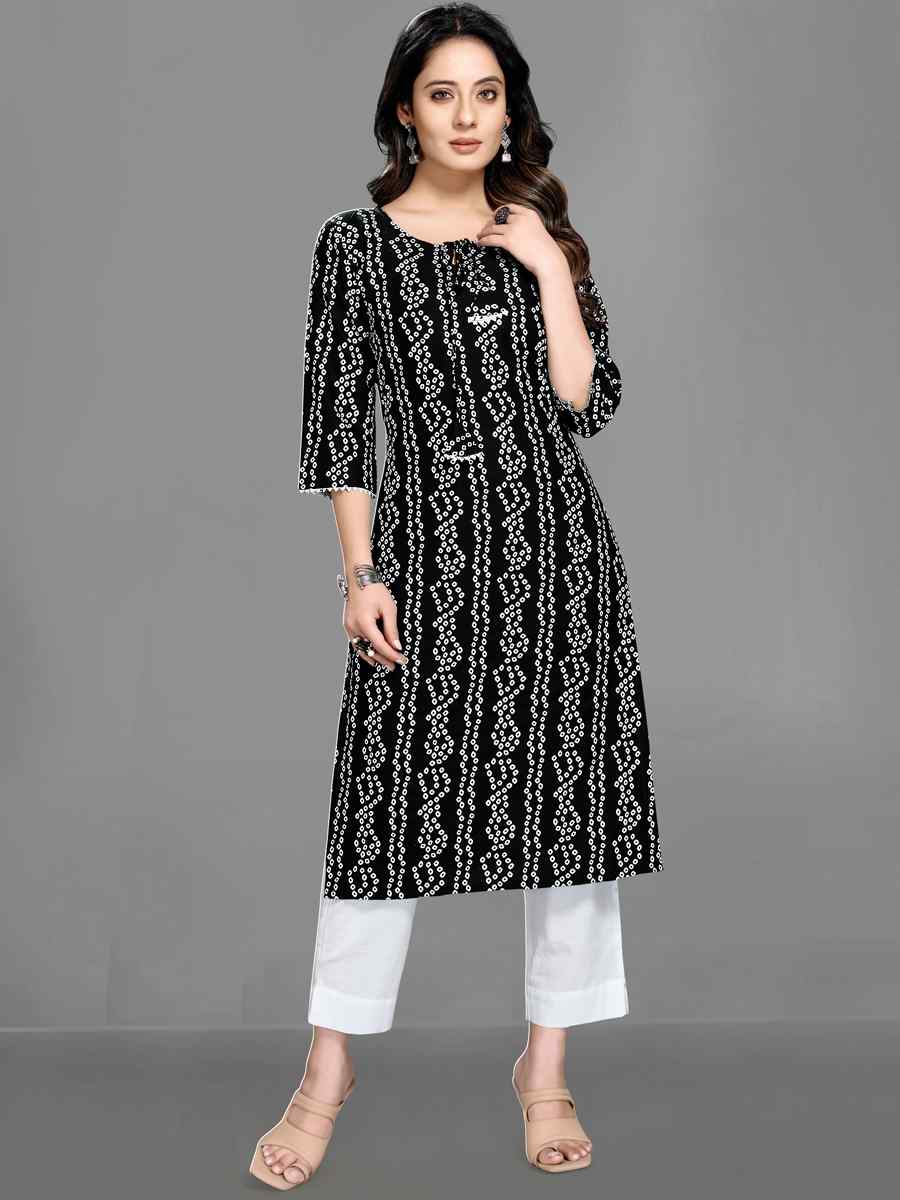 Black Heavy 14 kg Rayon Printed Casual Festival Kurti