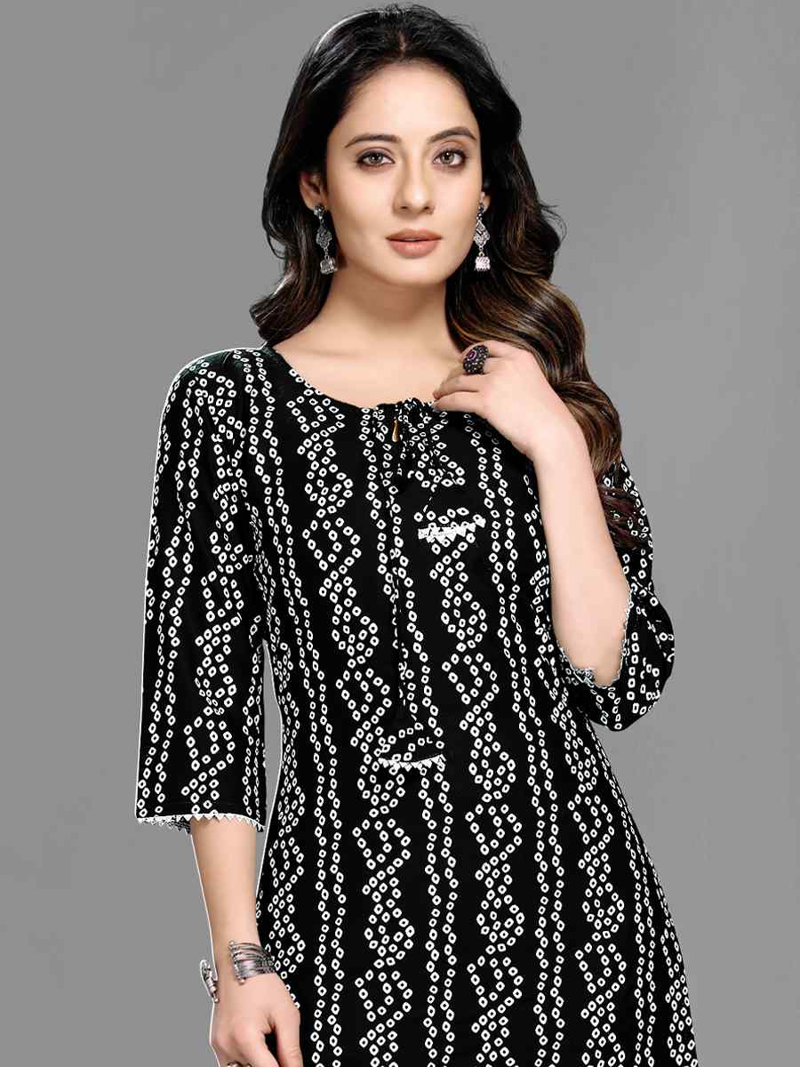 Black Heavy 14 kg Rayon Printed Casual Festival Kurti