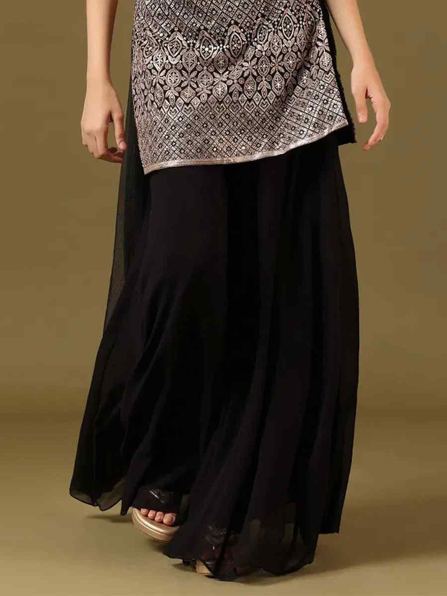Black Heavy Blooming Georgette Embroidered Fastive Wedding Ready Palazzo Pant Salwar Kameez