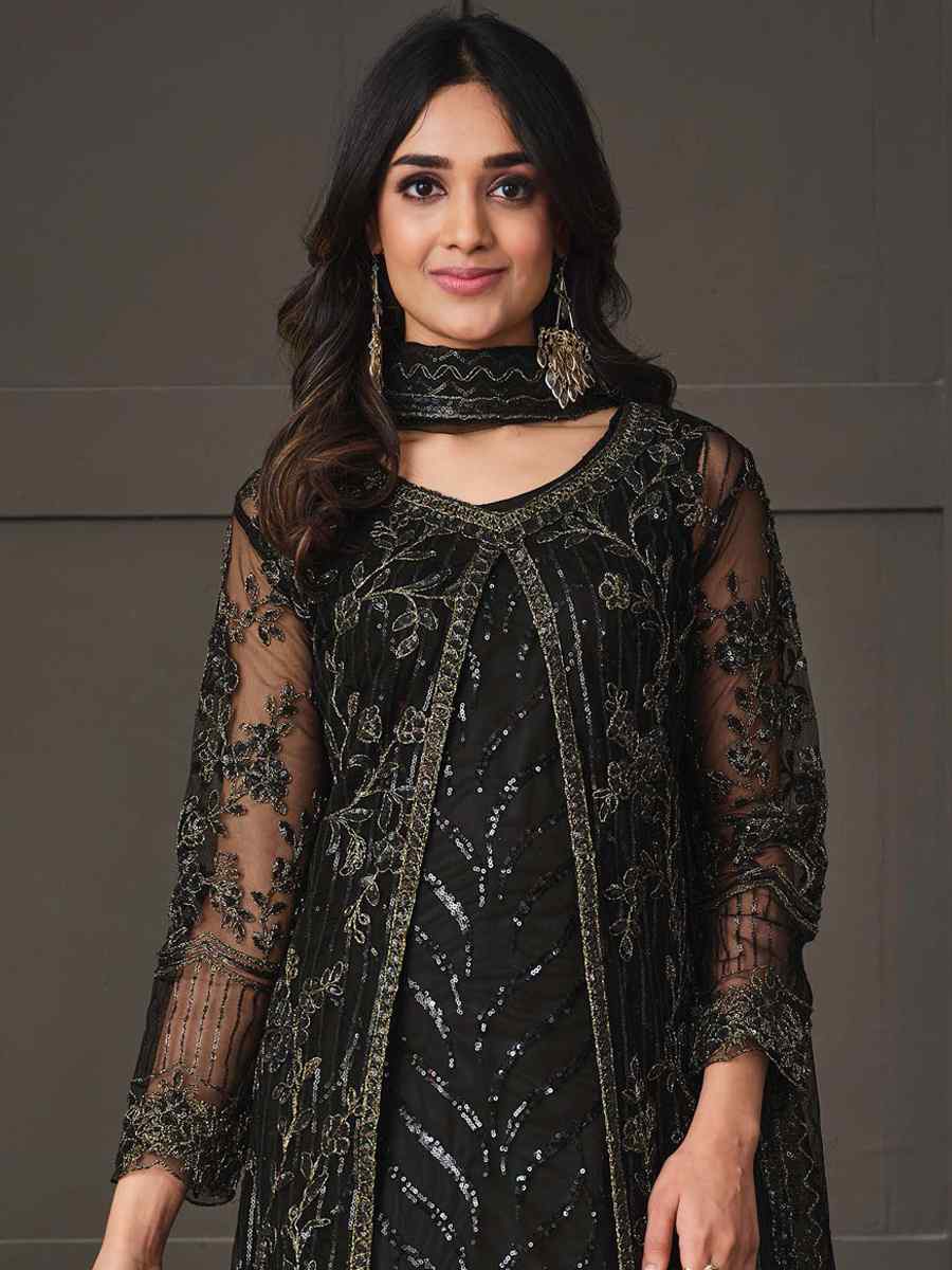Black Heavy Butterfly Net Embroidered Party Wedding Lawn Pant Salwar Kameez