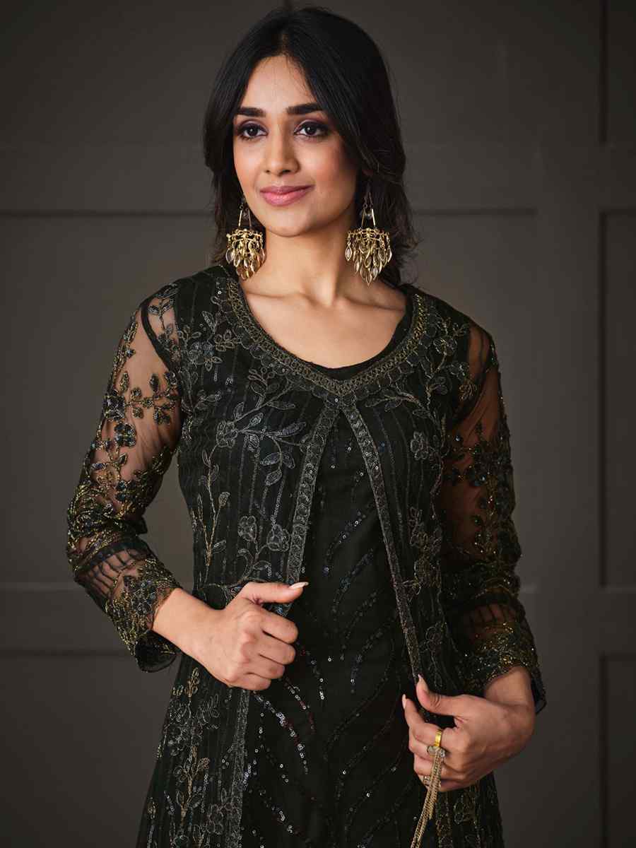 Black Heavy Butterfly Net Embroidered Party Wedding Lawn Pant Salwar Kameez