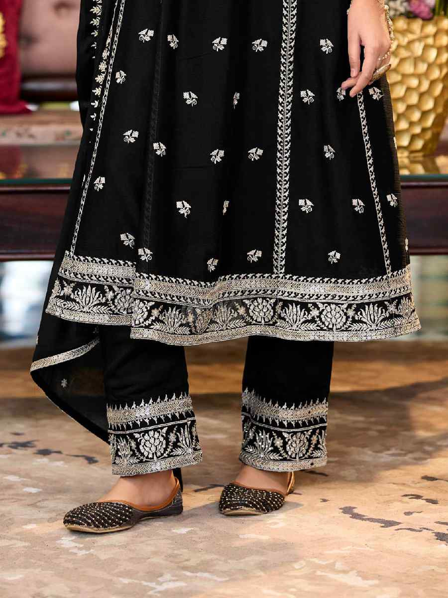 Black Heavy Chinon Embroidered Festival Casual Ready Pant Salwar Kameez