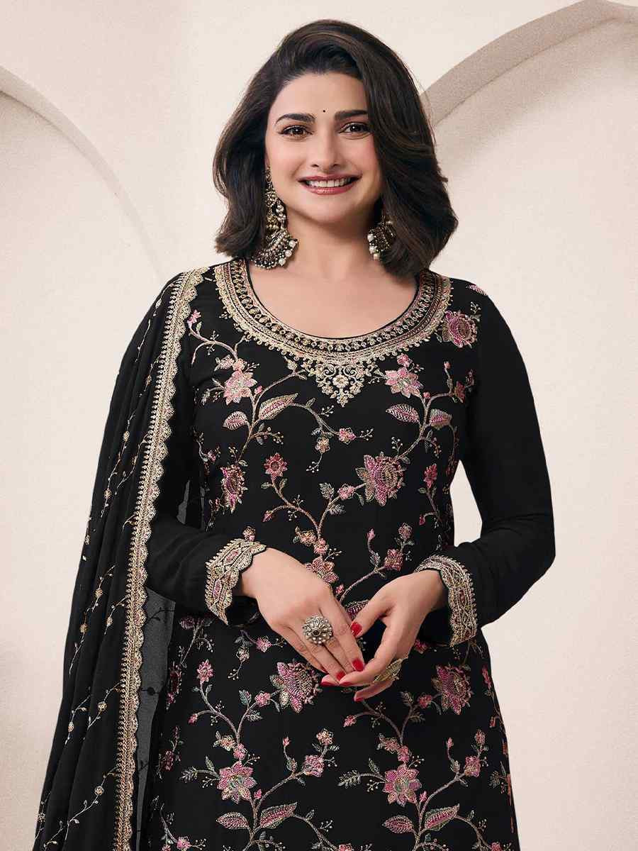 Black Heavy Chinon Embroidered Festival Casual Sharara Pant Salwar Kameez
