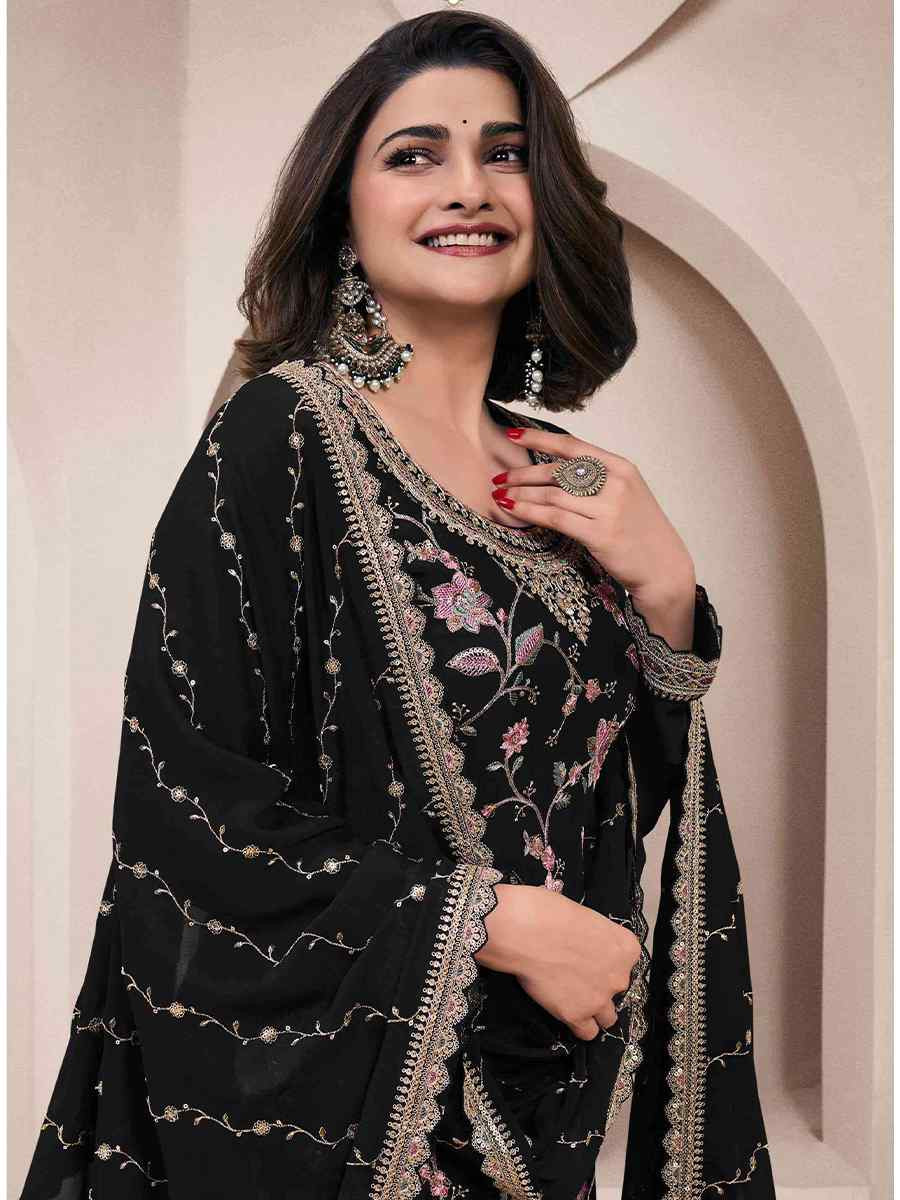 Black Heavy Chinon Embroidered Festival Casual Sharara Pant Salwar Kameez