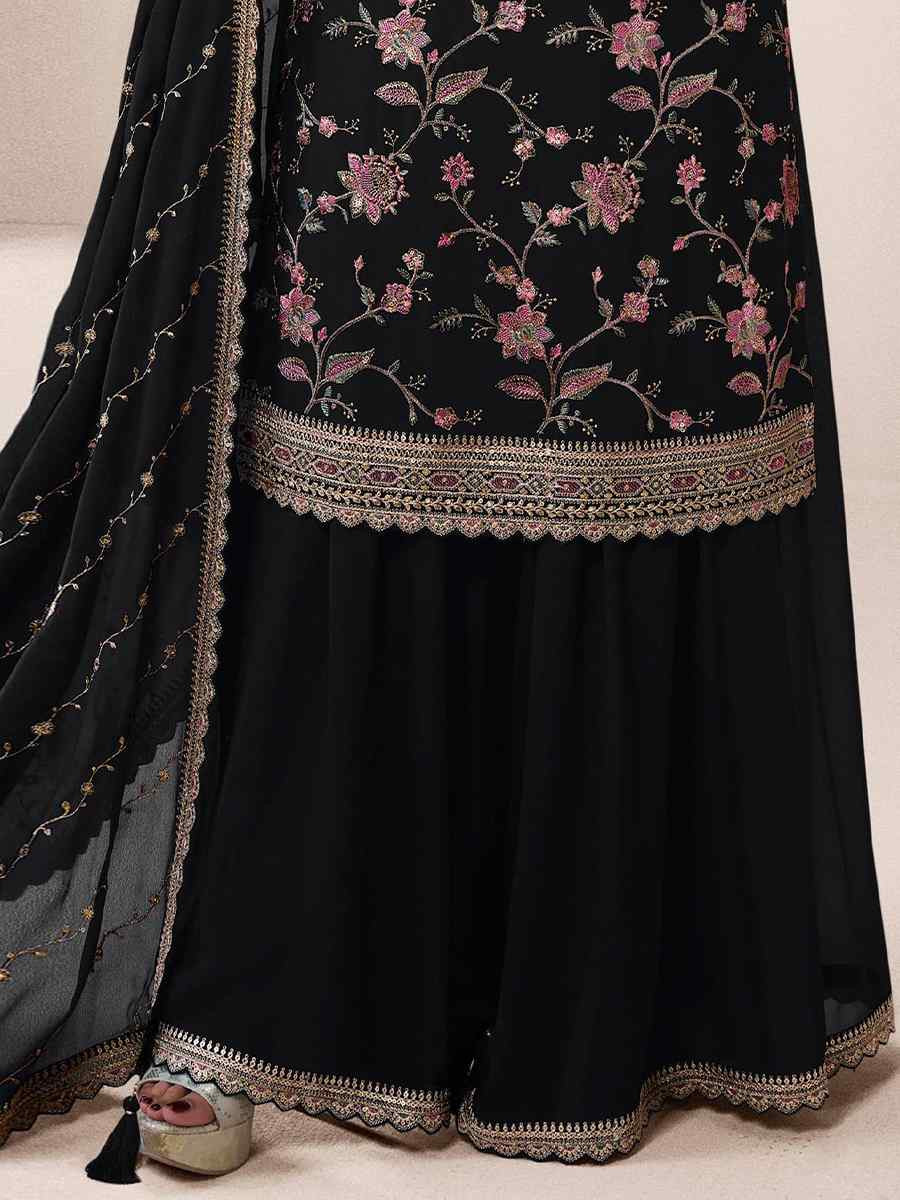 Black Heavy Chinon Embroidered Festival Casual Sharara Pant Salwar Kameez