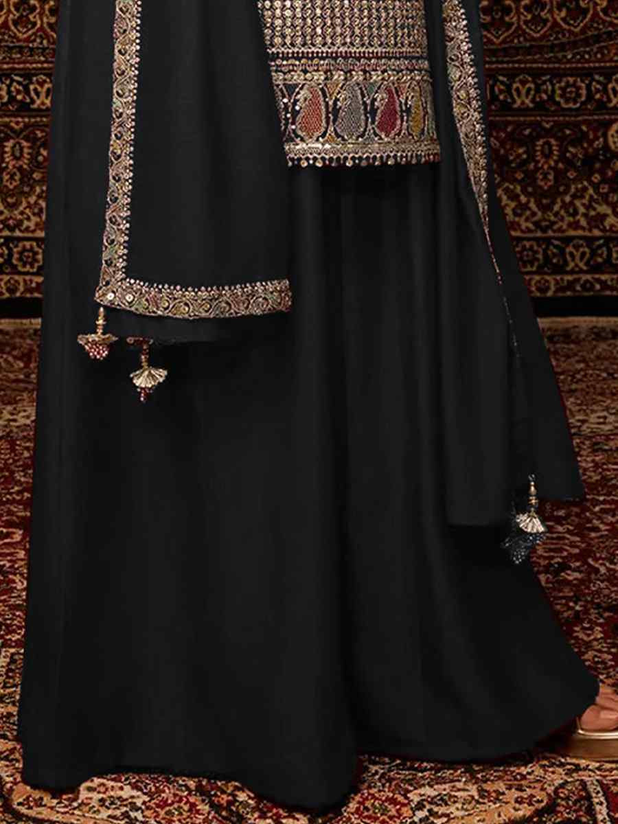 Black Heavy Chinon Embroidered Festival Wedding Palazzo Pant Salwar Kameez