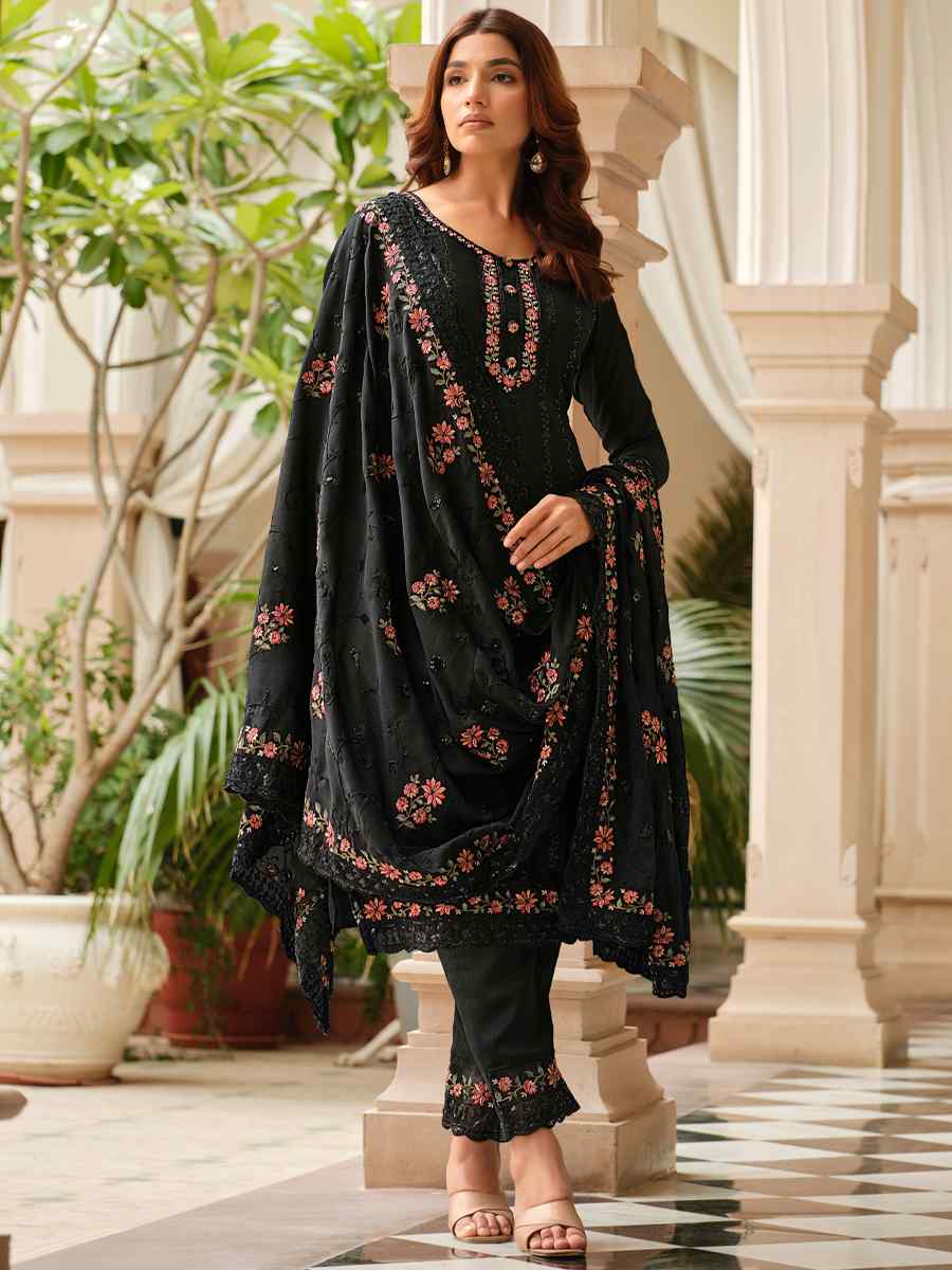 Black Heavy Chinon Embroidered Festival Wedding Pant Salwar Kameez