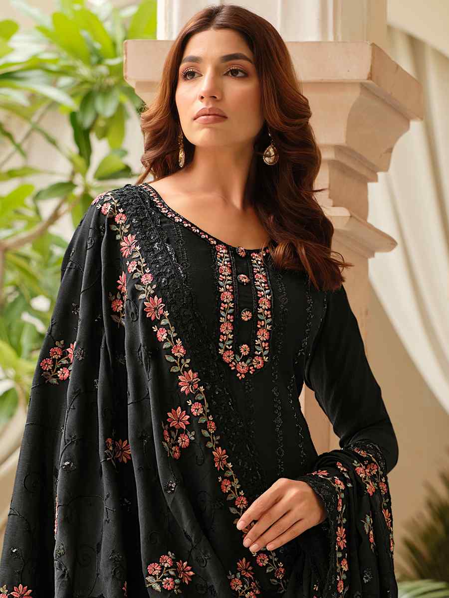Black Heavy Chinon Embroidered Festival Wedding Pant Salwar Kameez