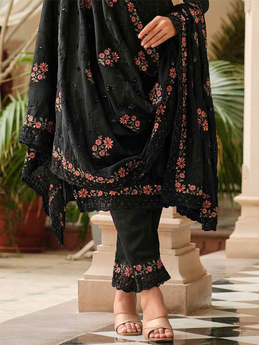 Black Heavy Chinon Embroidered Festival Wedding Pant Salwar Kameez