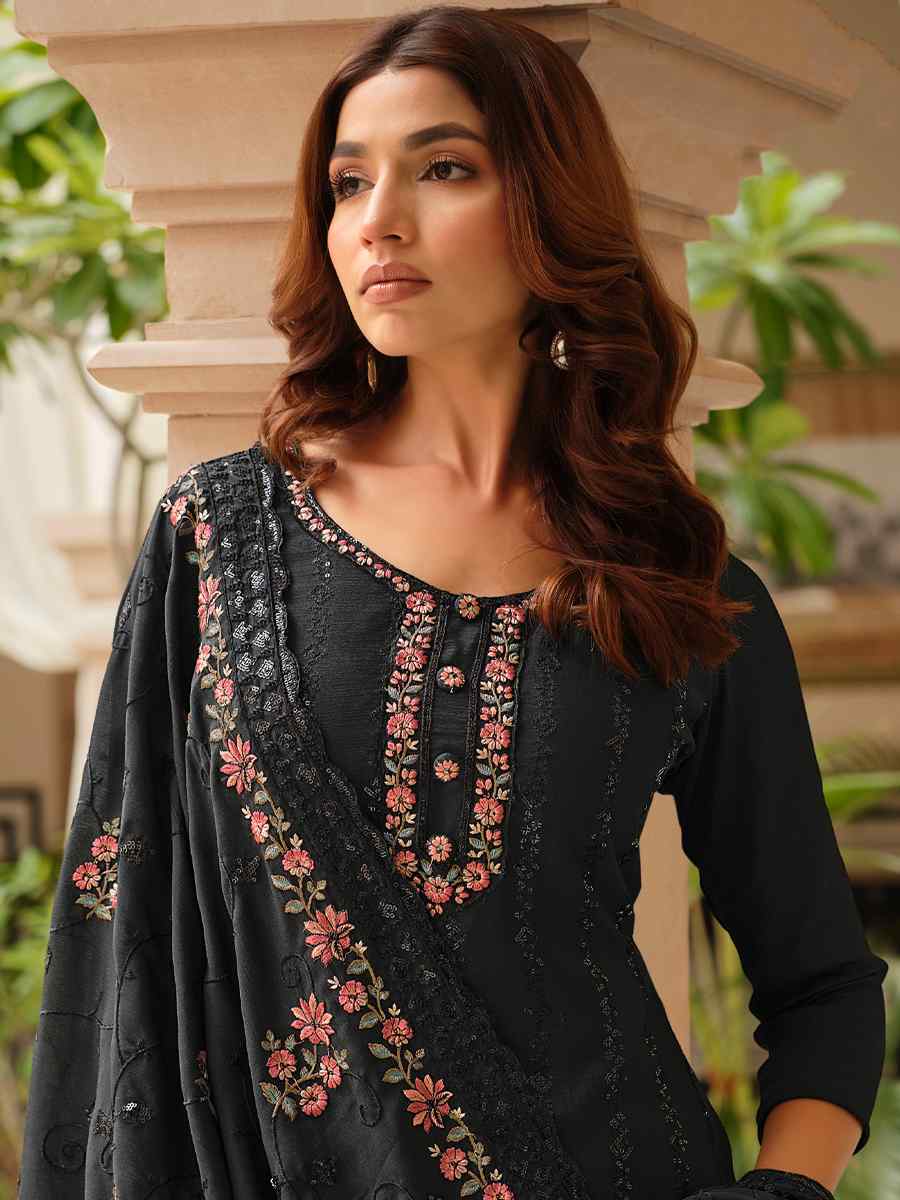 Black Heavy Chinon Embroidered Festival Wedding Pant Salwar Kameez