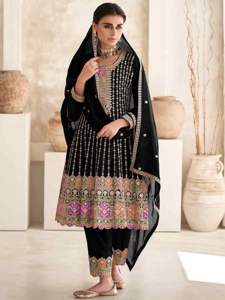 Black Heavy Chinon Embroidered Festival Wedding Patiala Salwar Kameez