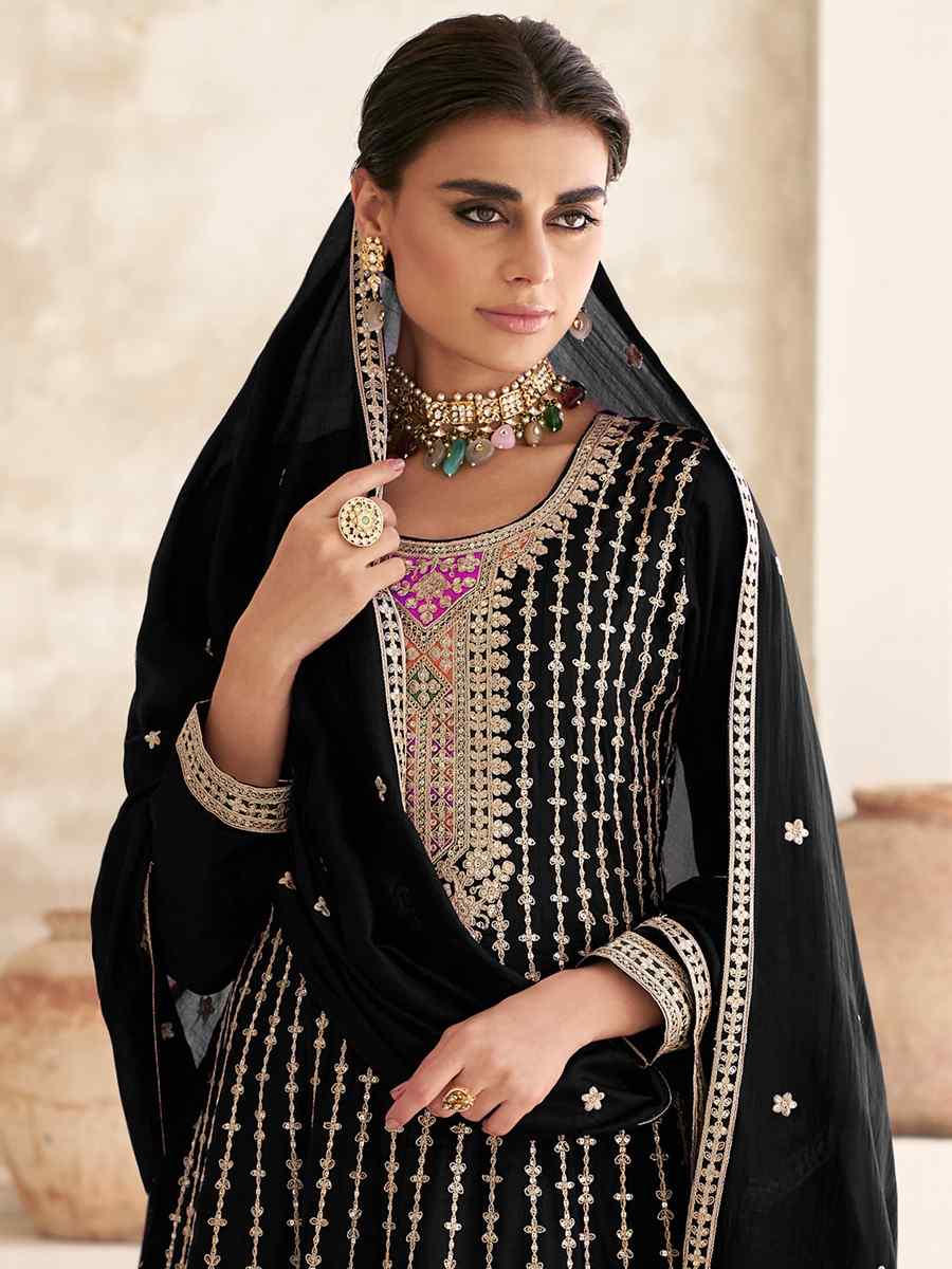 Black Heavy Chinon Embroidered Festival Wedding Patiala Salwar Kameez