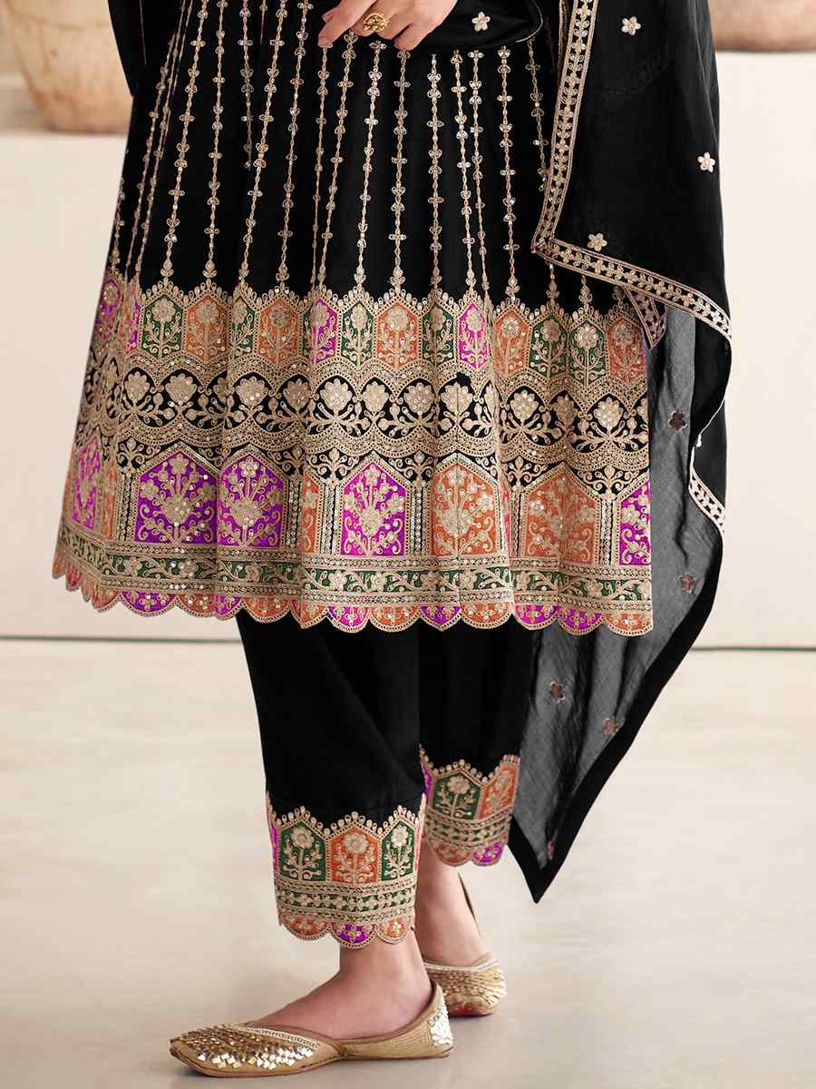 Black Heavy Chinon Embroidered Festival Wedding Patiala Salwar Kameez