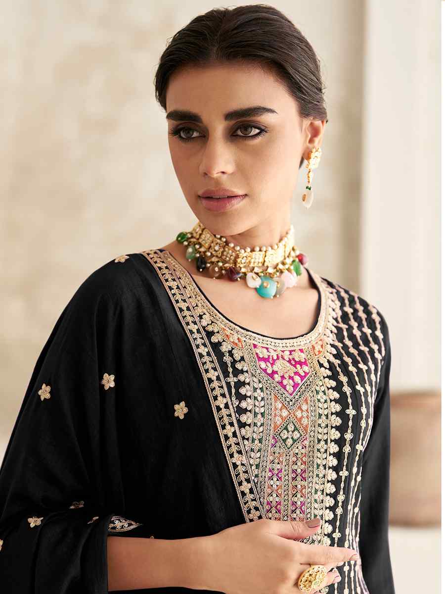 Black Heavy Chinon Embroidered Festival Wedding Patiala Salwar Kameez