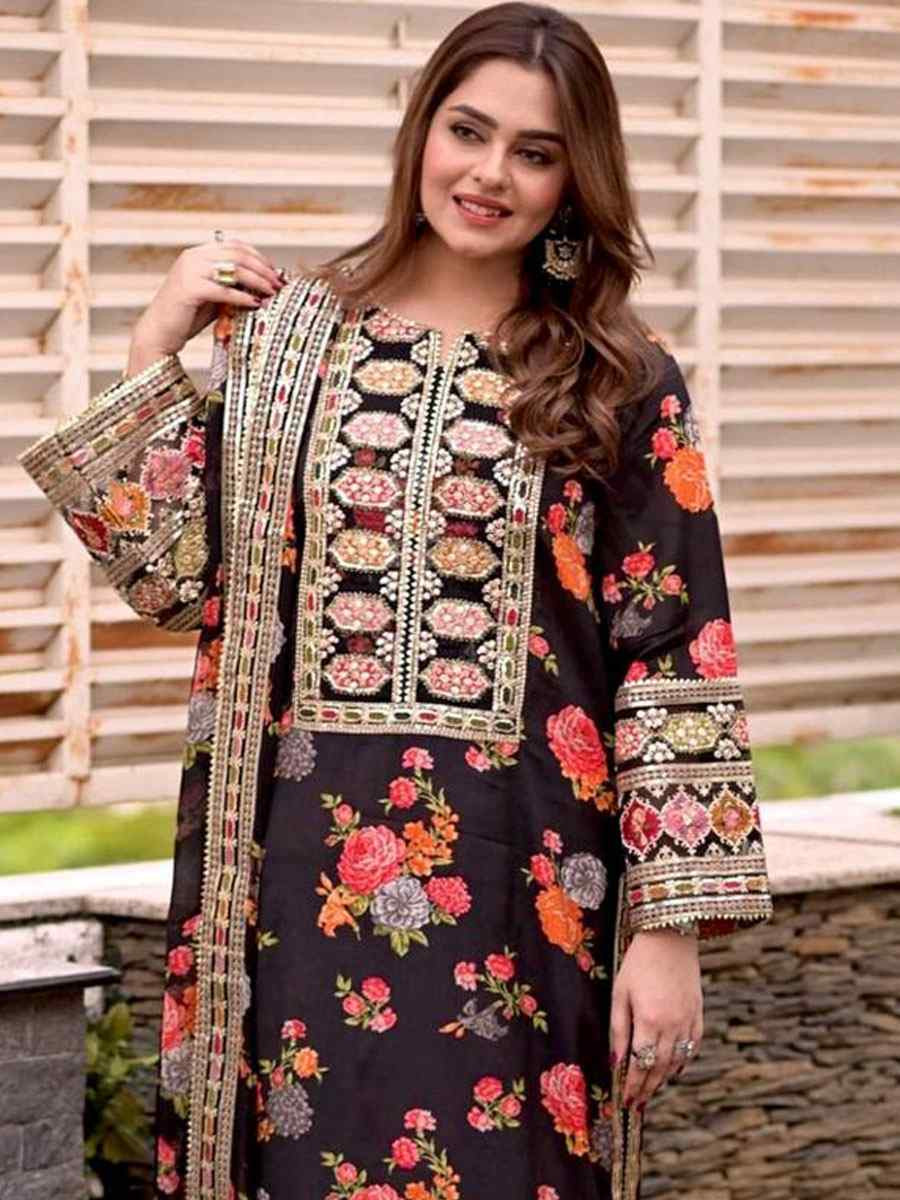 Black Heavy Chinon Silk Embroidered Party Wedding Ready Pant Salwar Kameez