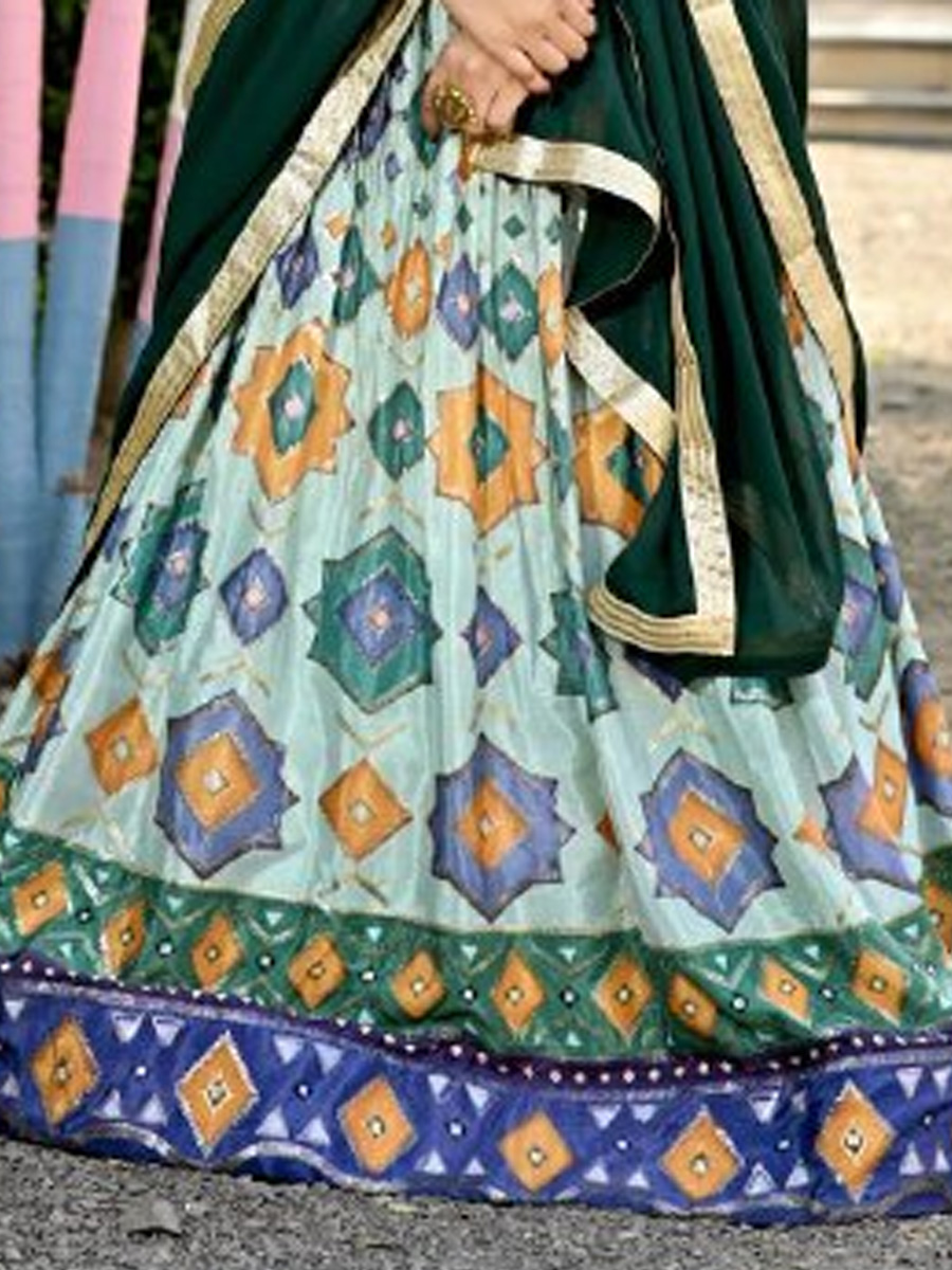 Black Heavy Chinon Silk Printed Festival Mehendi Contemporary Lehenga Choli