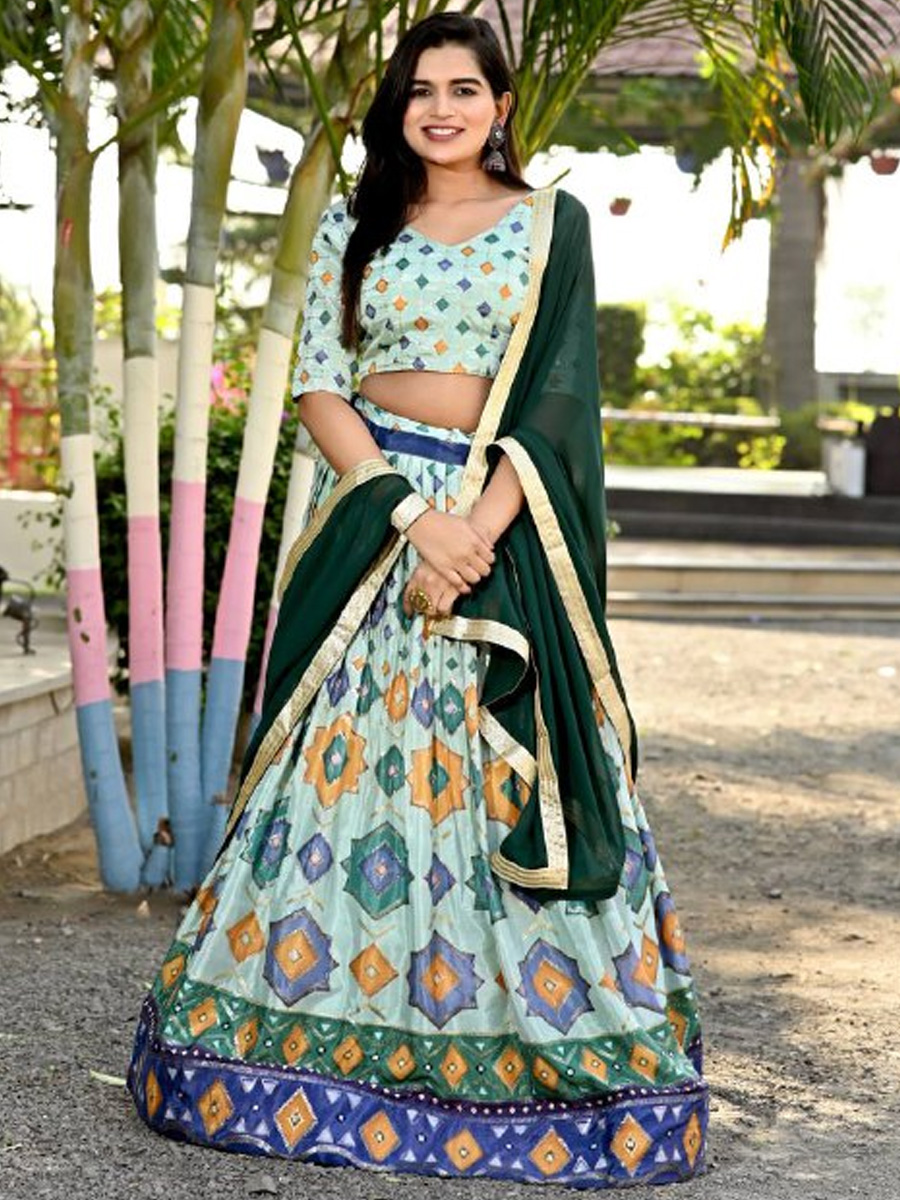 Black Heavy Chinon Silk Printed Festival Mehendi Contemporary Lehenga Choli